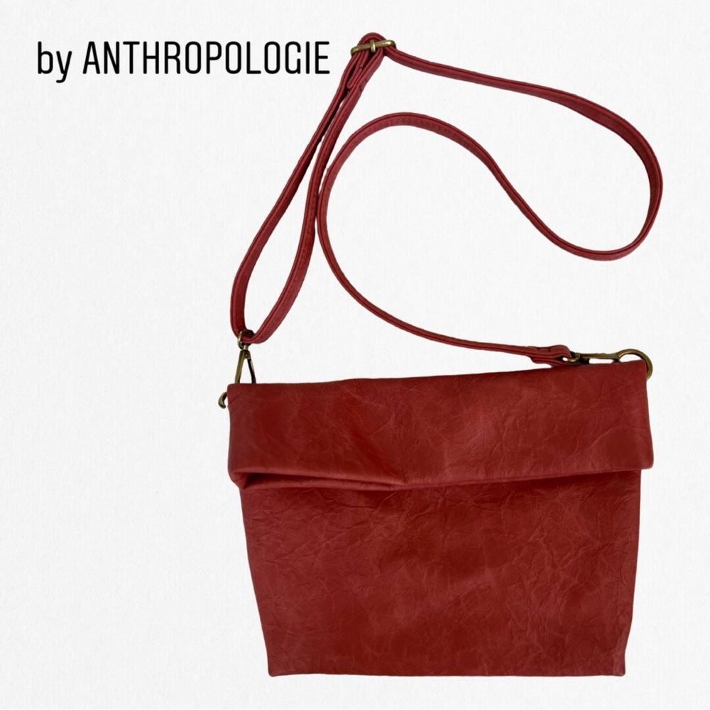 ANTHROPOLOGIE Coral Scrunchie Faux Leather Envelope Purse